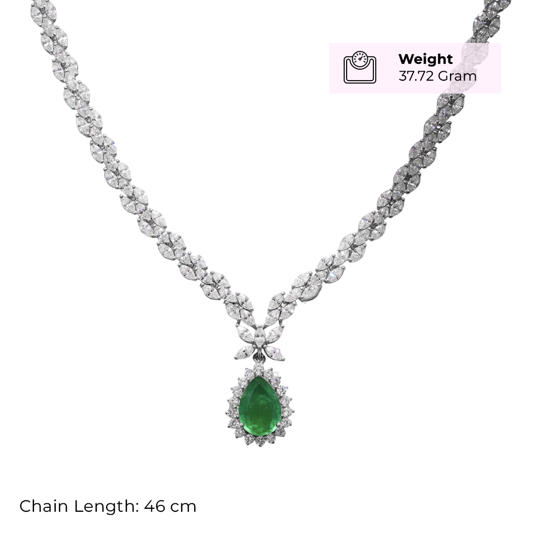 One-of-One 92.5 Silver Pear Emerald Drop Necklace Set