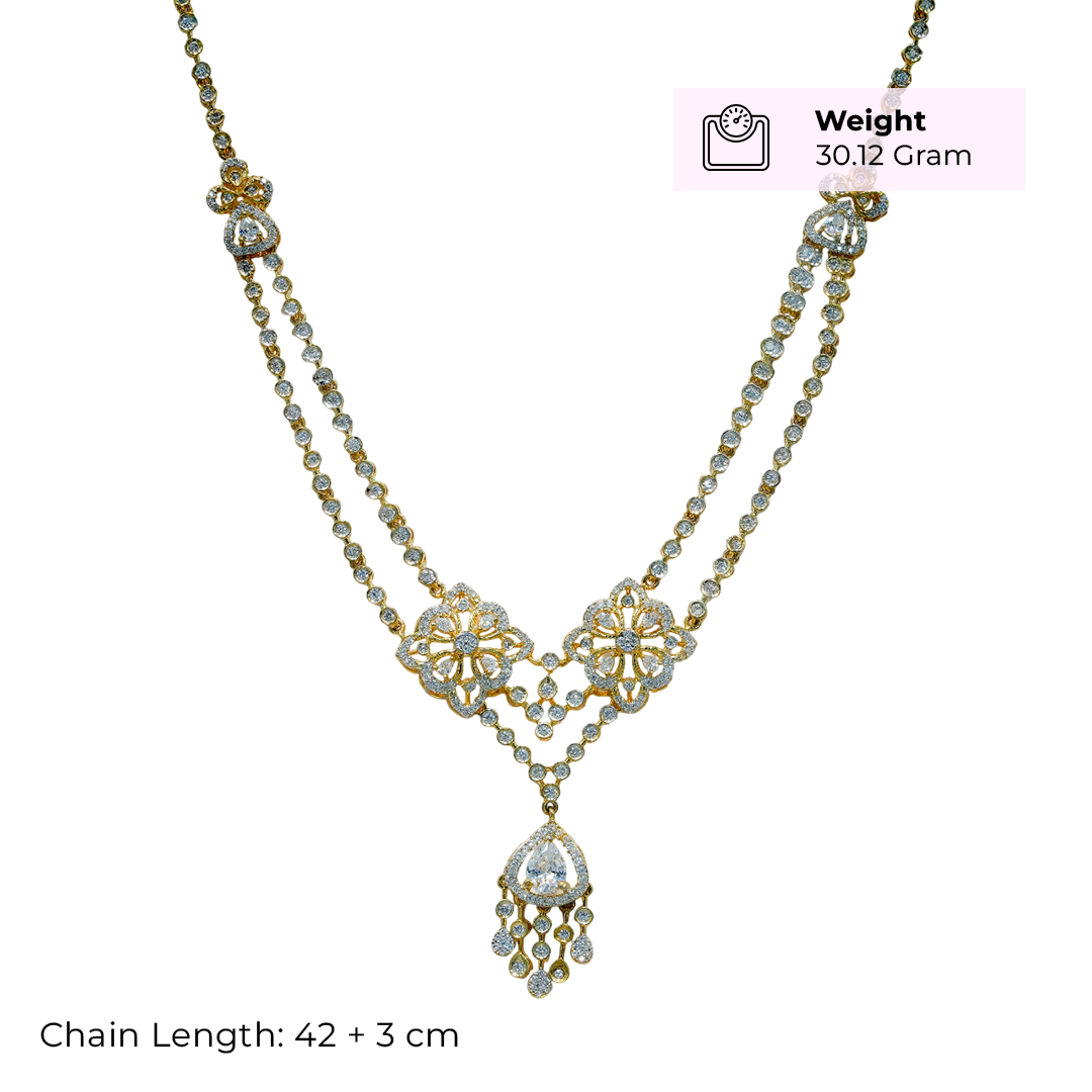 92.5 Sterling Silver Floral Necklace Set with Dual Motifs and Drop Pendant