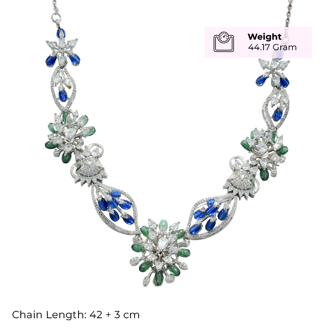 92.5 Sterling Silver Floral Cascade Necklace Set