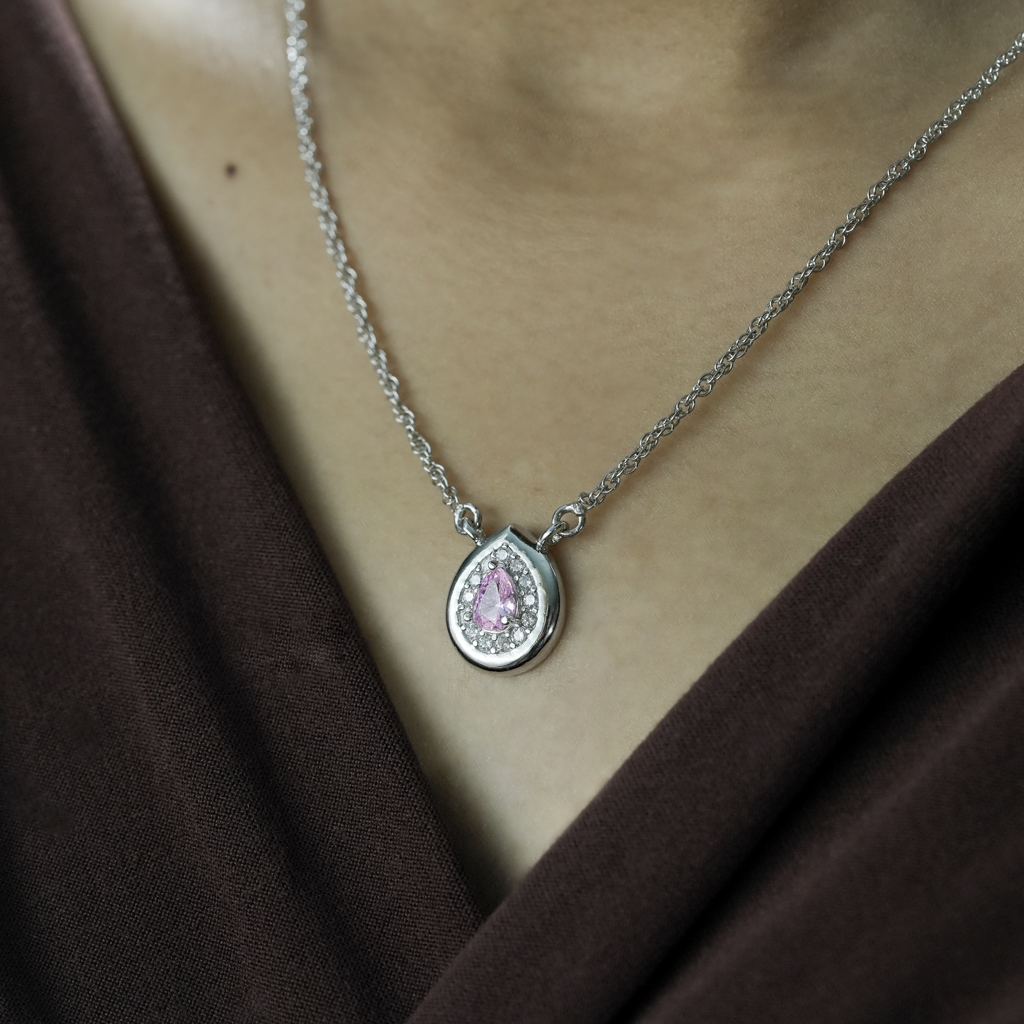One-of One 92.5 Silver Blush Pink Teardrop Pendant Necklace