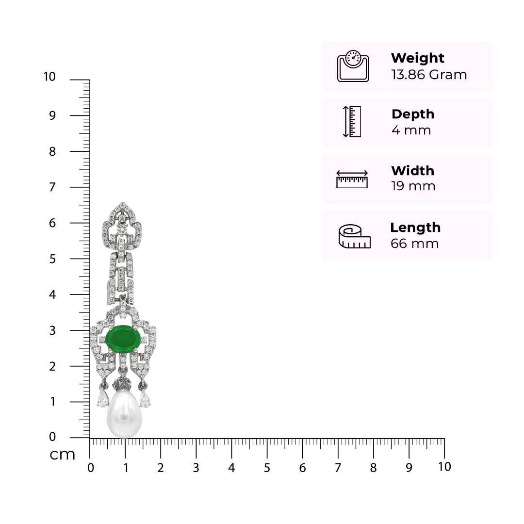 One-of-One Emerald Pearl Drop Earrings in 92.5 Silver