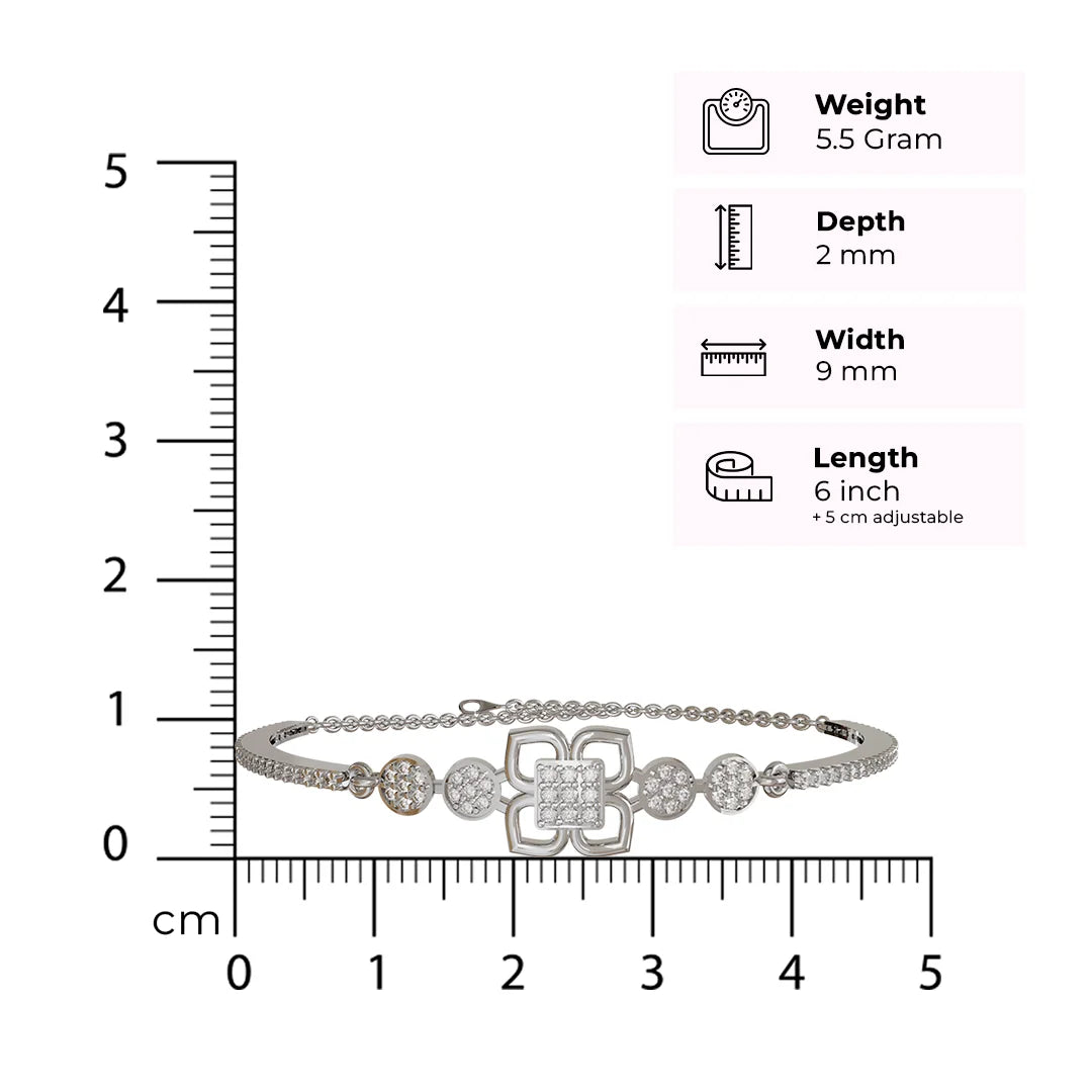 Silver Floral Charm Adjustable Bracelet