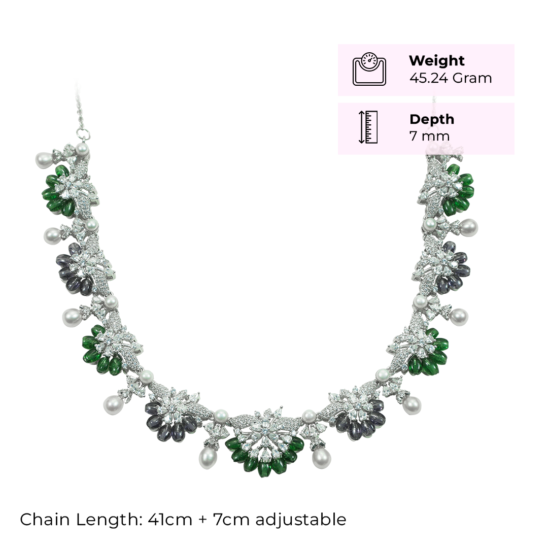 Green Pearl Floral Necklace Set
