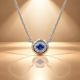 925 Silver Blue Quartz Moissanite Halo Pendant Chain
