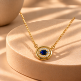 925 Silver Oval Blue Quartz Moissanite Chain Pendant