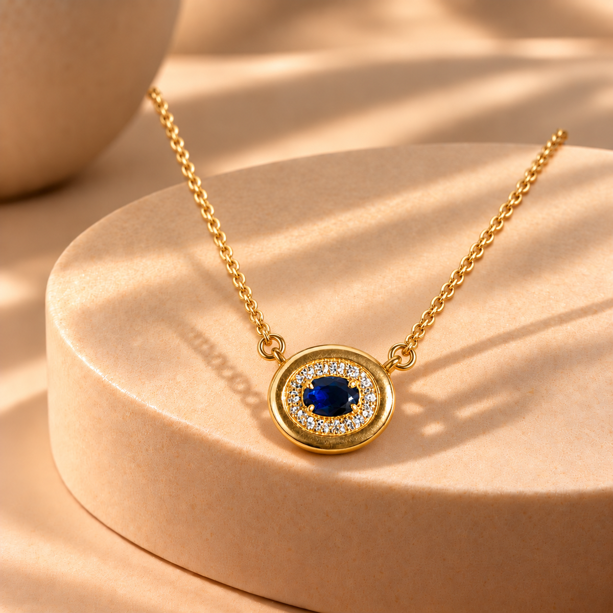 925 Silver Oval Blue Quartz Moissanite Chain Pendant