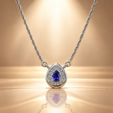 Blue Quartz Moissanite Teardrop Pendant with Chain