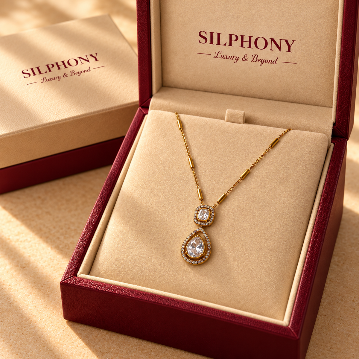 925 Silver Gold Plated Moissanite Tear Drop Chain Pendant