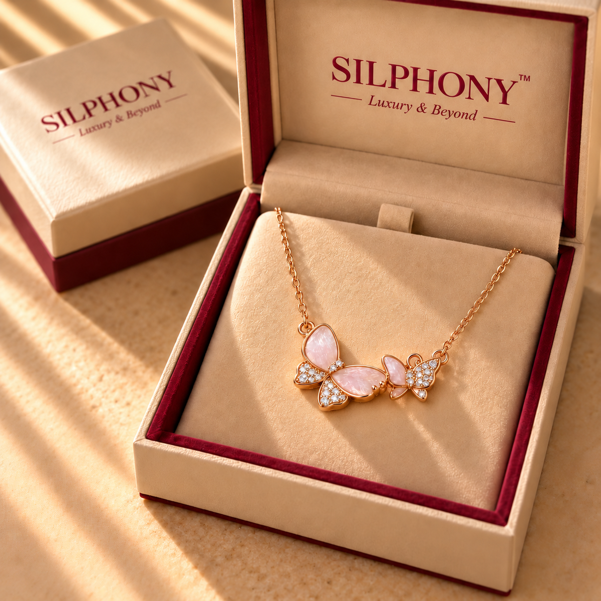 925 Silver Moissanite Double Butterfly Pendant Chain