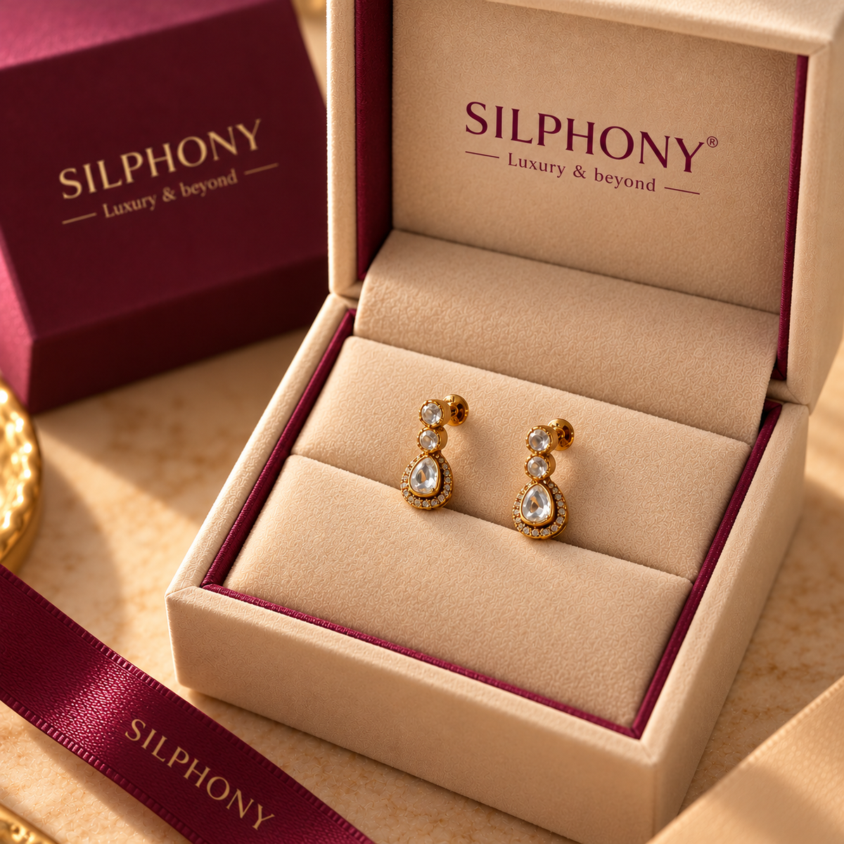 925 Silver Moissanite Polki Drop Earrings