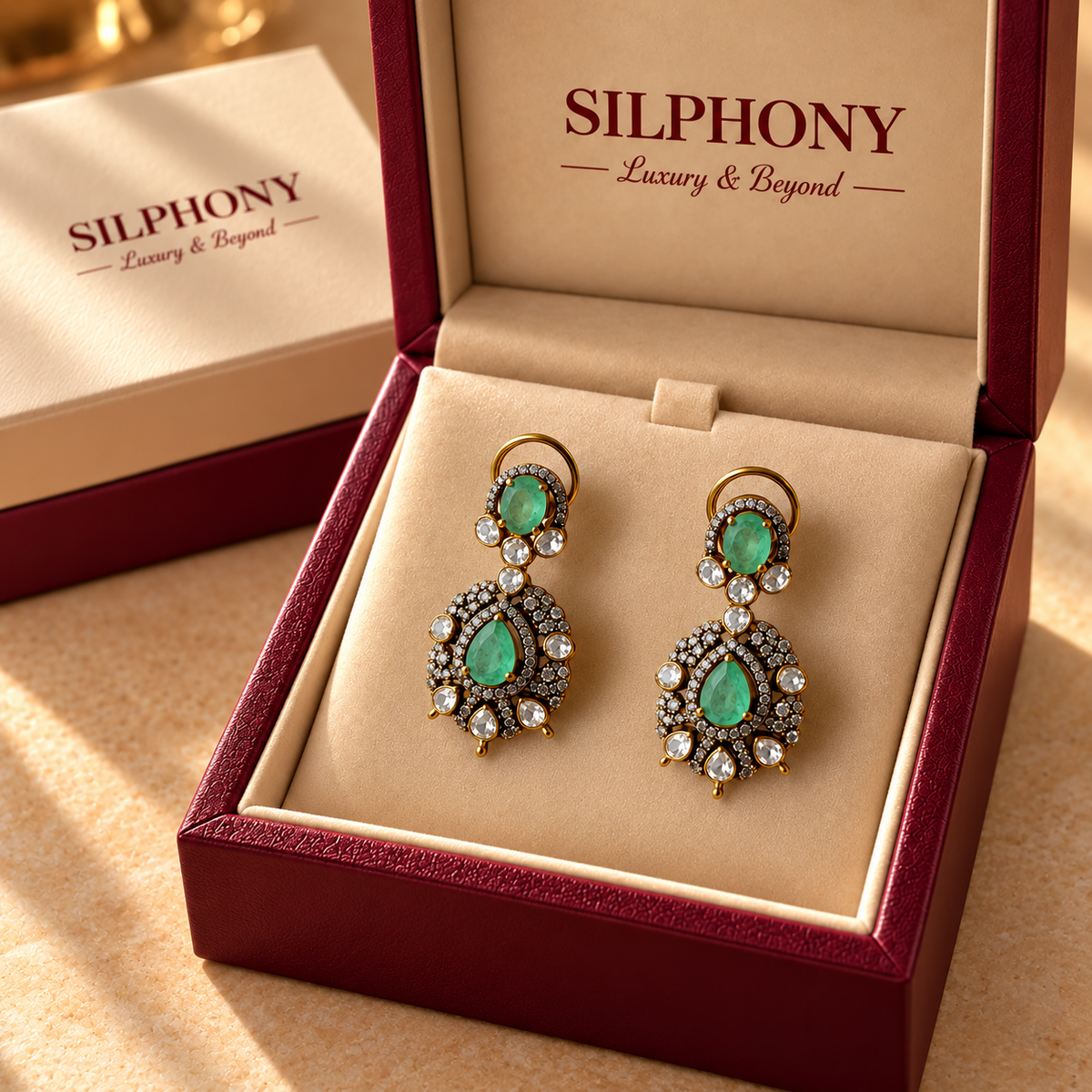 Green Moissanite Polki Dangler Earrings