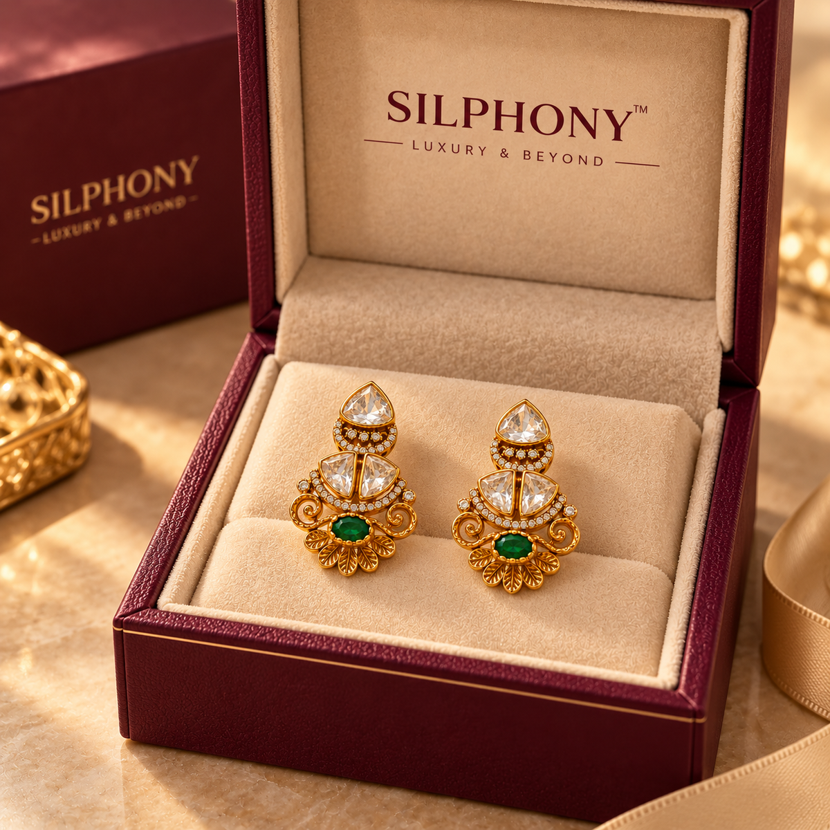 925 Silver Gold Plated Moissanite Polki Earrings