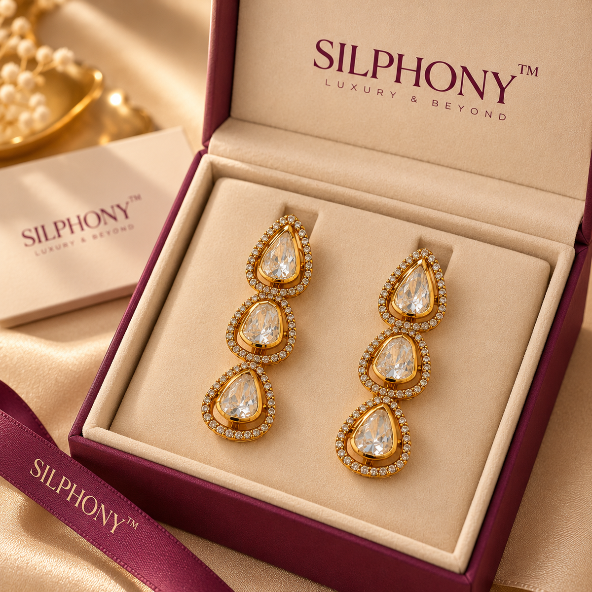 925 Silver Moissanite Polki Long Drop Earrings
