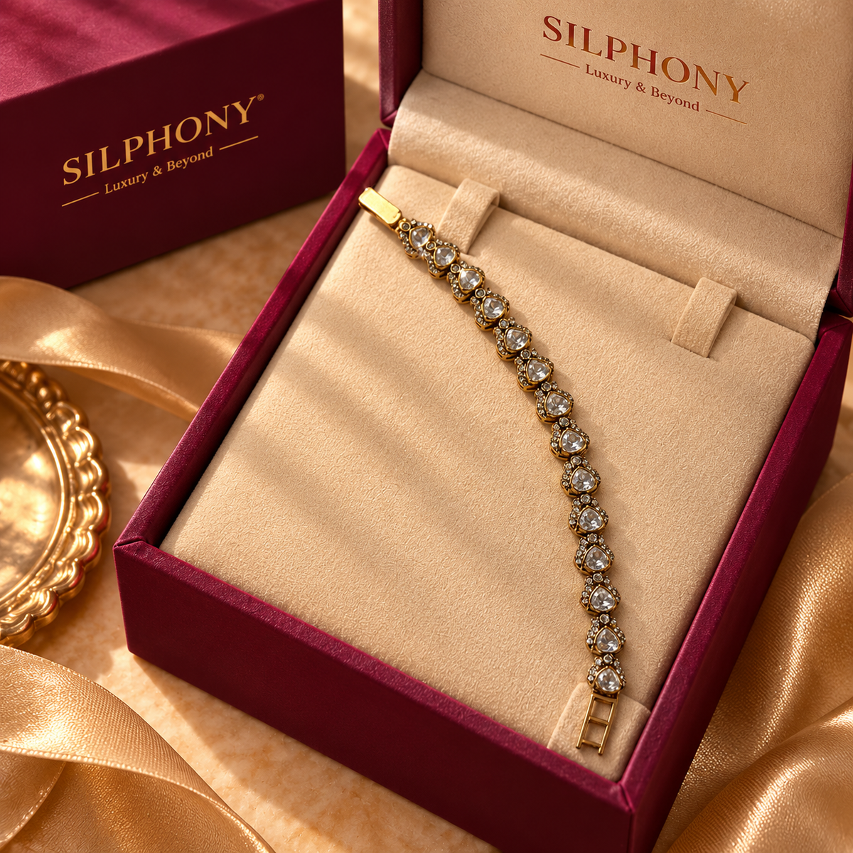 925 Silver Moissanite Polki Pear Shape Bracelet