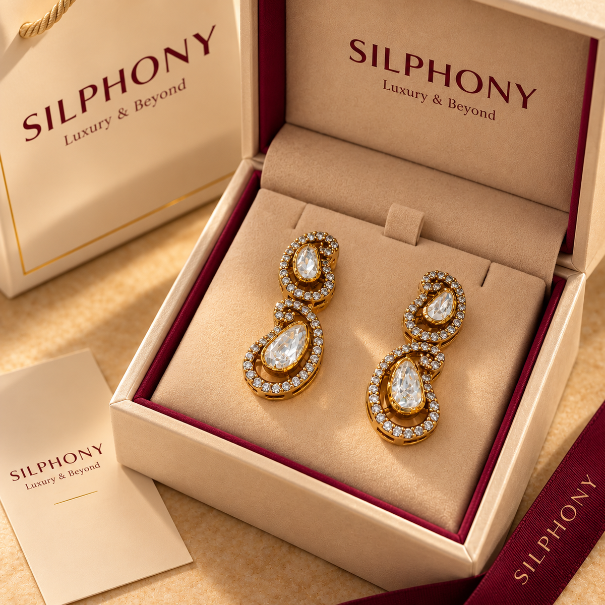 925 Silver Moissanite Polki Paisley Drop Earrings
