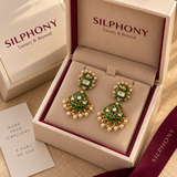 Green Moissanite Polki Pearl Jhumka Earrings