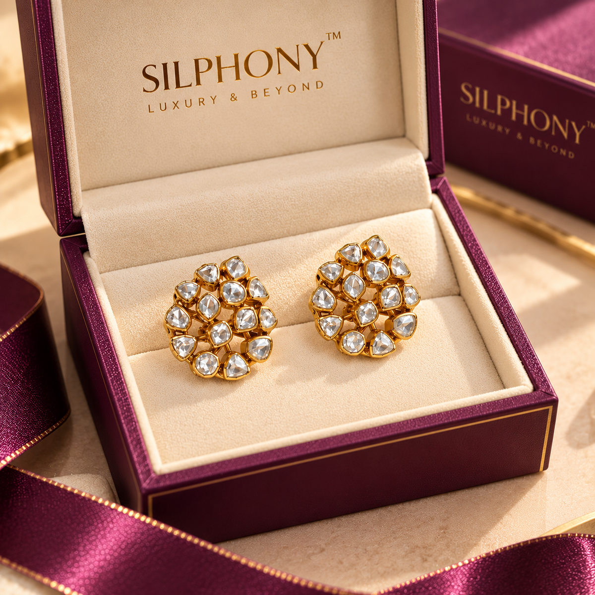 925 Silver Moissanite Polki Stud Earrings