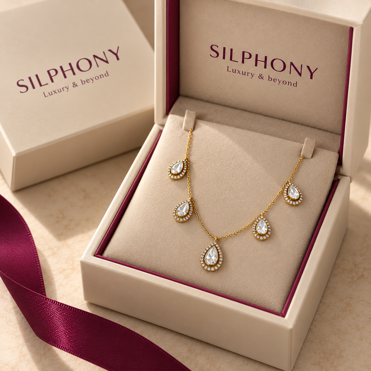 925 Sterling Silver Moissanite Polki Teardrop Necklace
