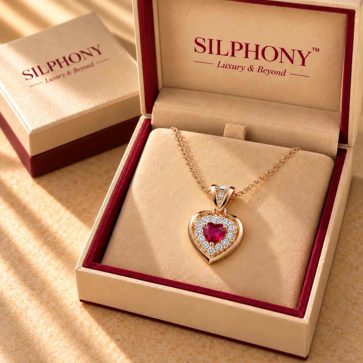 925 Silver Moissanite Red Heart Quartz Chain Pendant