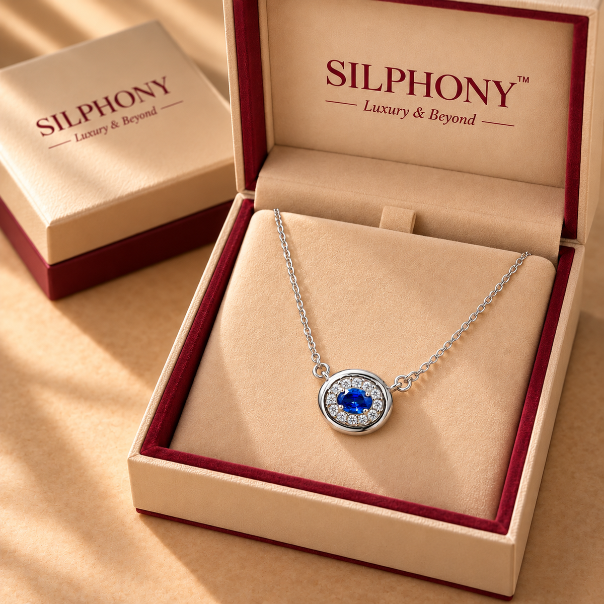 925 Silver Blue Quartz Moissanite Halo Pendant Chain