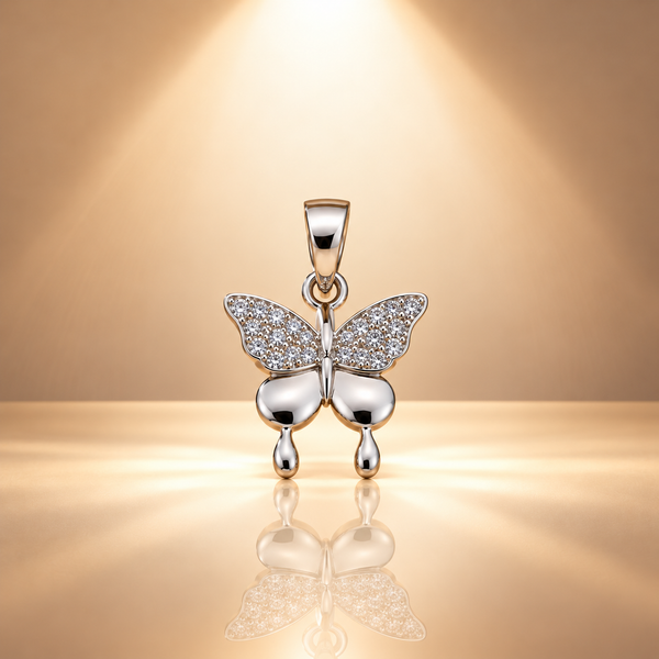 925 Silver Moissanite Butterfly Pendant For Women