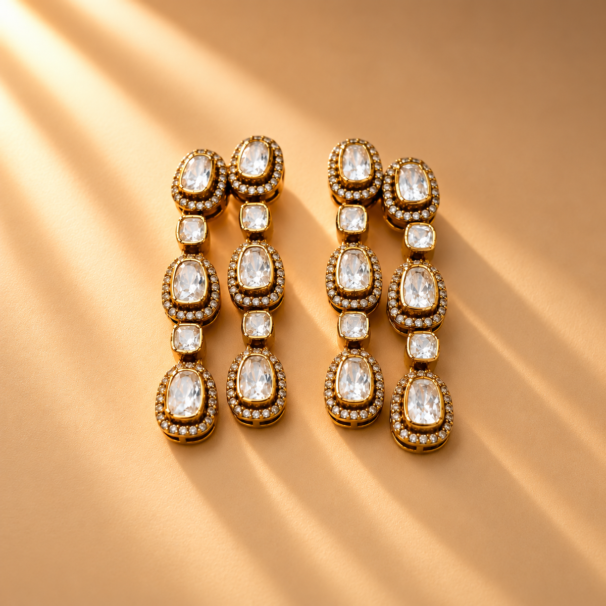 925 Silver Gold Plated Moissanite Dangler Earrings