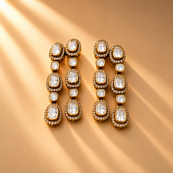 925 Silver Gold Plated Moissanite Dangler Earrings