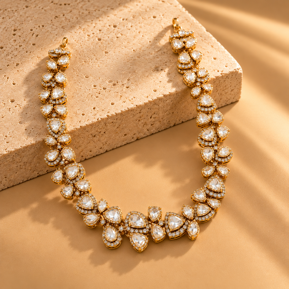 925 Silver Teardrop Moissanite Polki Necklace