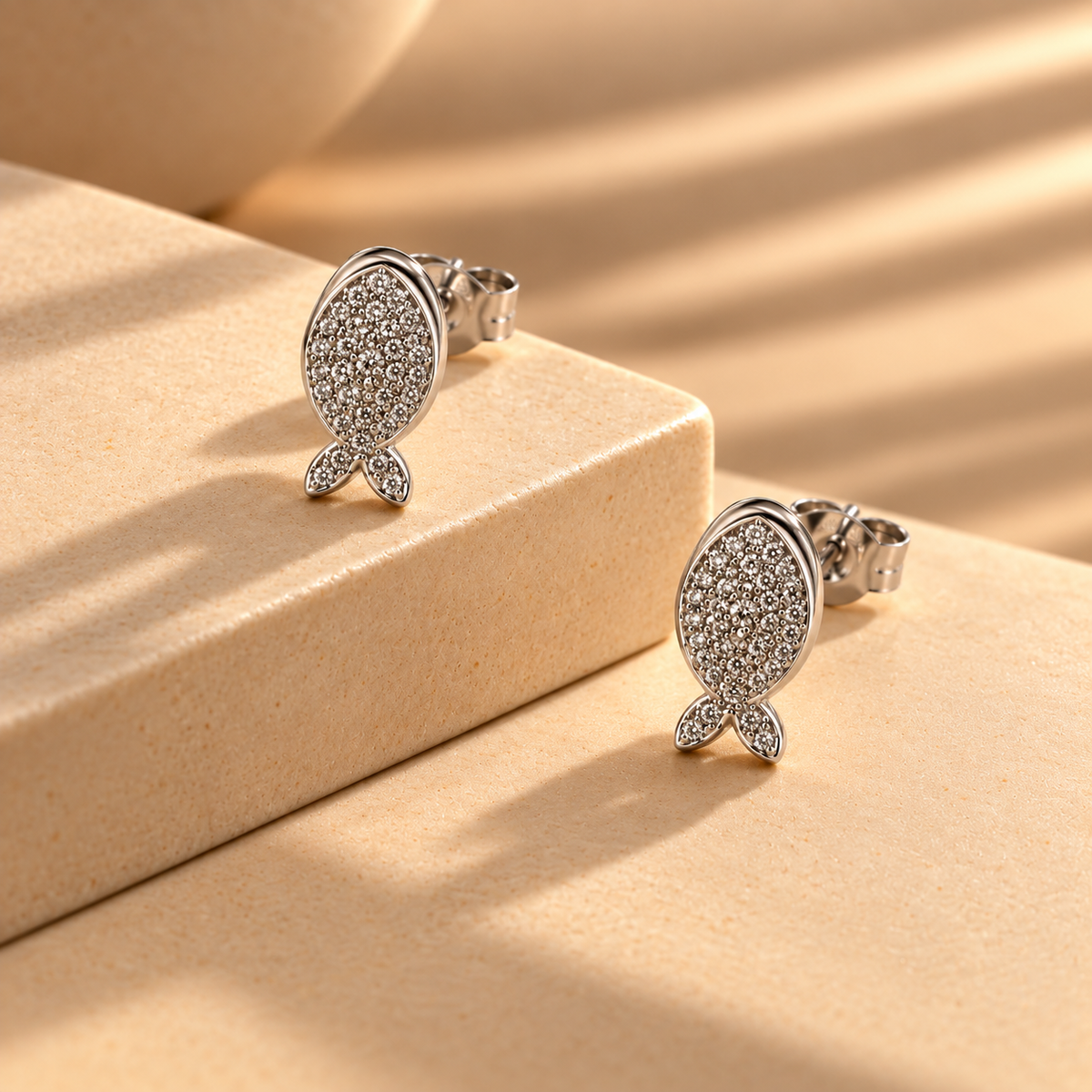 925 Silver Moissanite Fish Stud Earrings For Women
