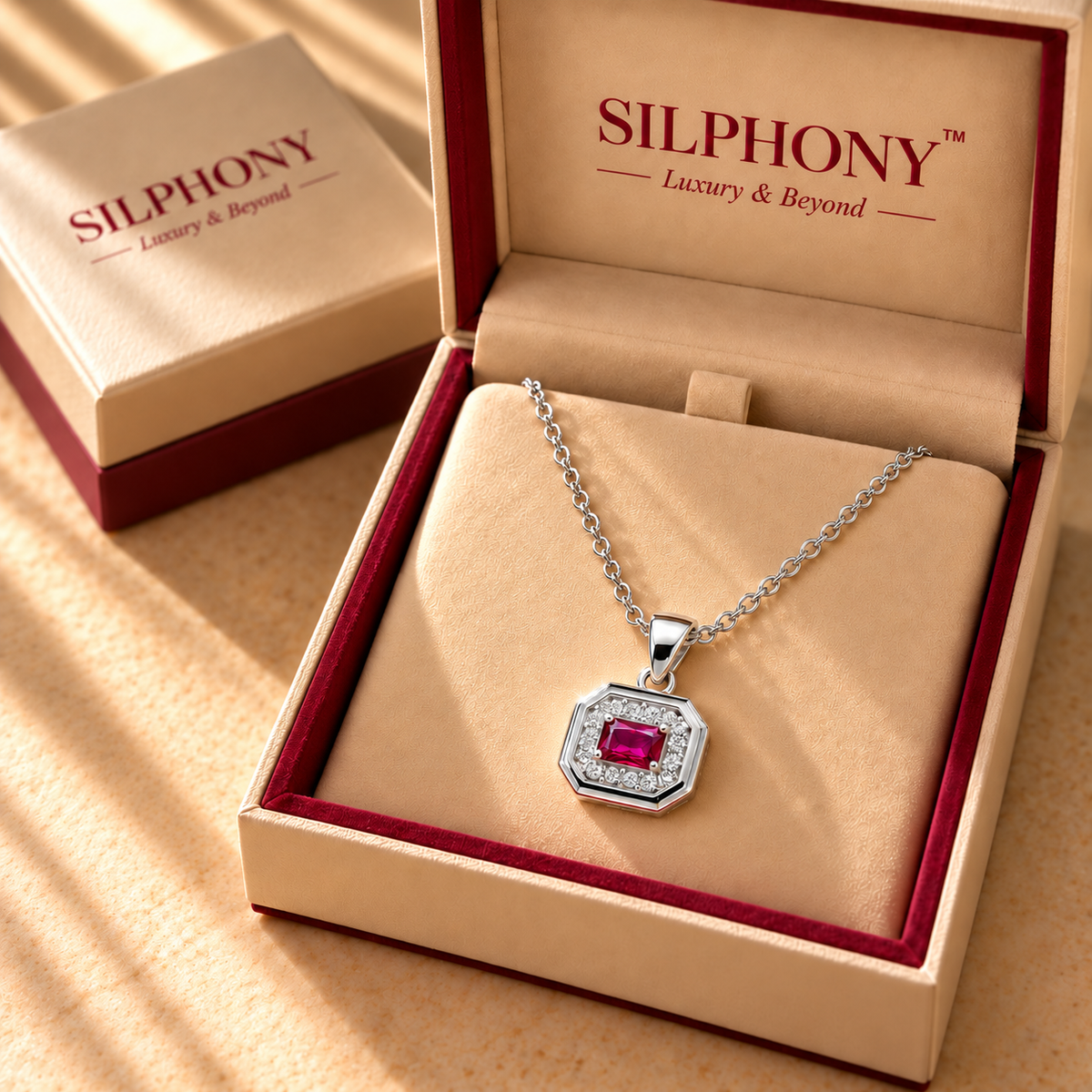 Pink Quartz Moissanite Halo Chain Pendant