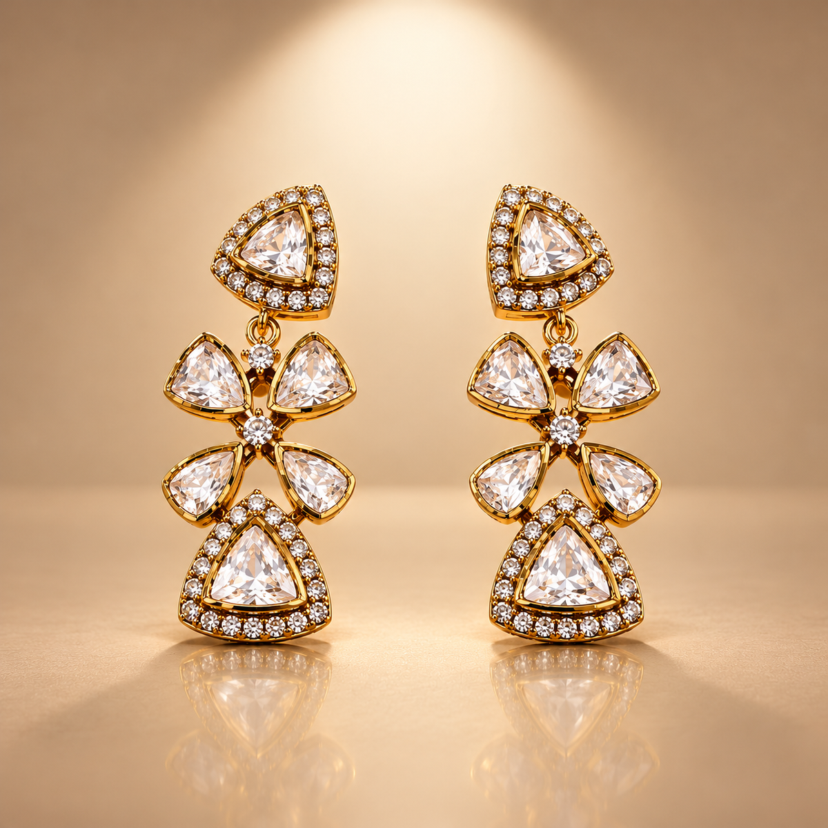 925 Silver Floral Tiered Moissanite Polki Earring