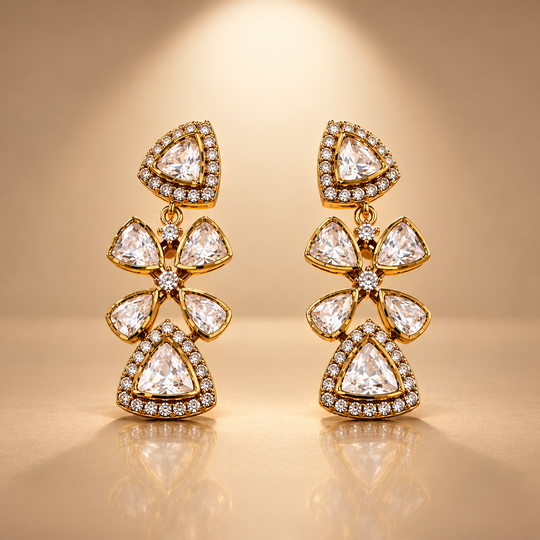 925 Silver Floral Tiered Moissanite Polki Earring (On Pre-Order)