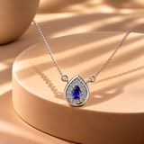 Blue Quartz Moissanite Teardrop Pendant with Chain