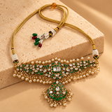 925 Silver Green Moissanite Polki Choker Necklace