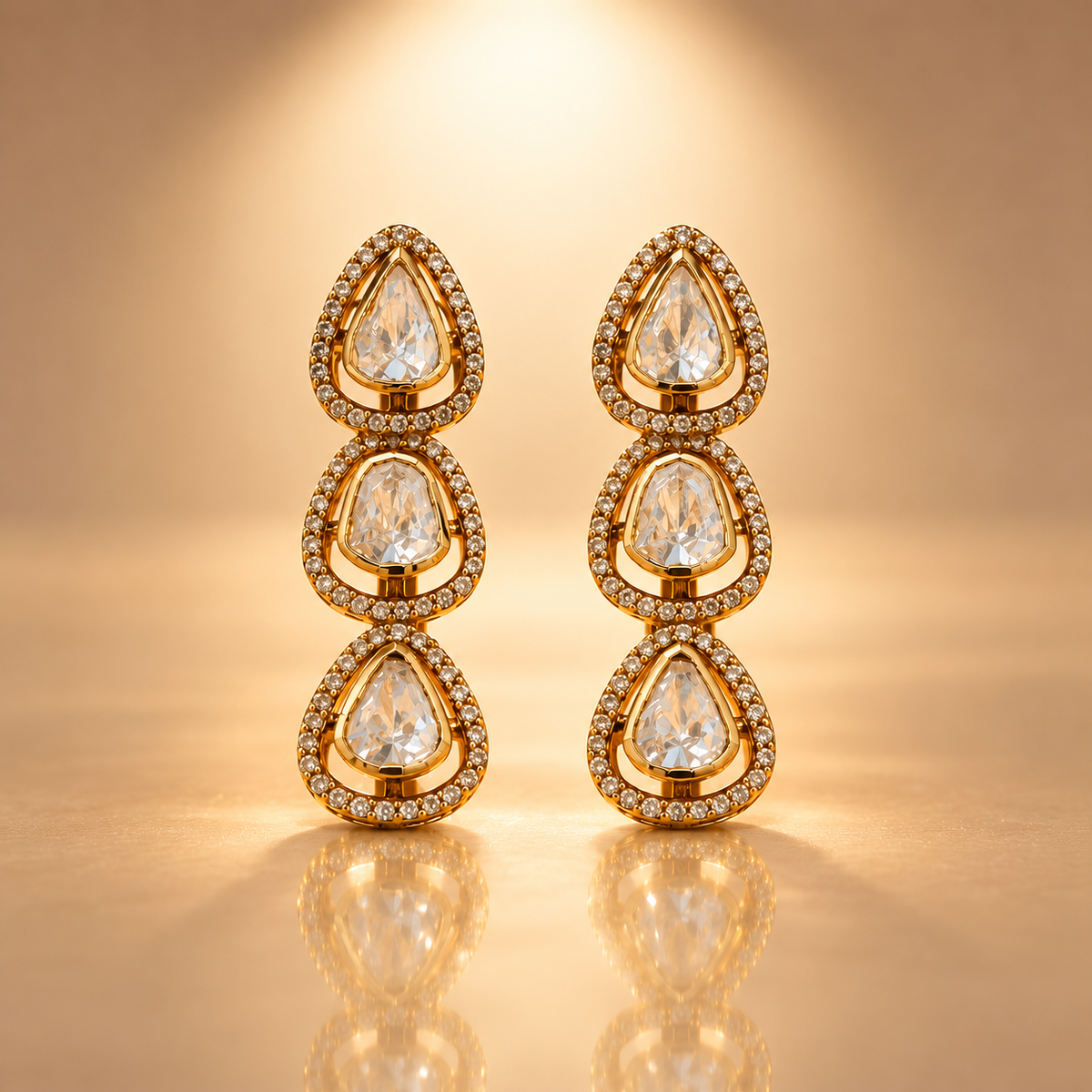 925 Silver Moissanite Polki Long Drop Earrings