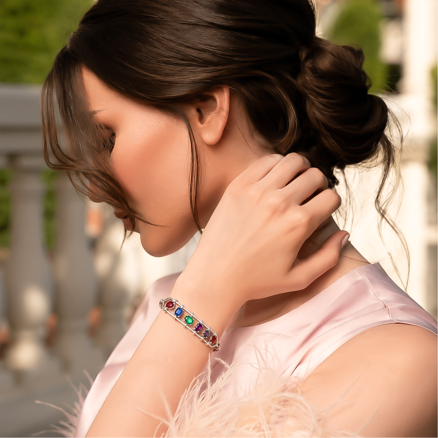 One-of-One 92.5 Silver Multicolor Spectrum Bar Bracelet