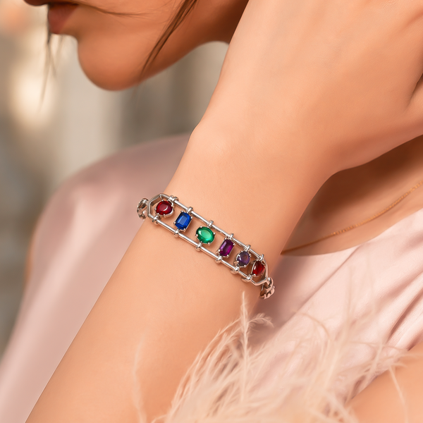 One-of-One 92.5 Silver Multicolor Spectrum Bar Bracelet