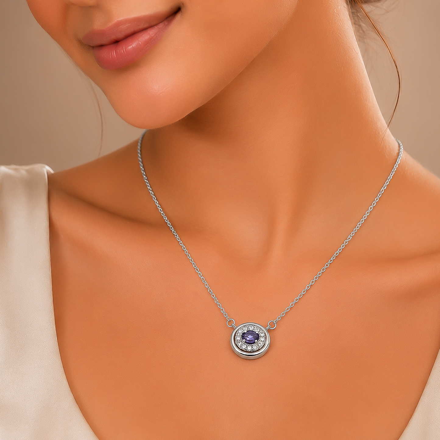 One-of-One 92.5 Silver Simulant Amethyst Round Pendant