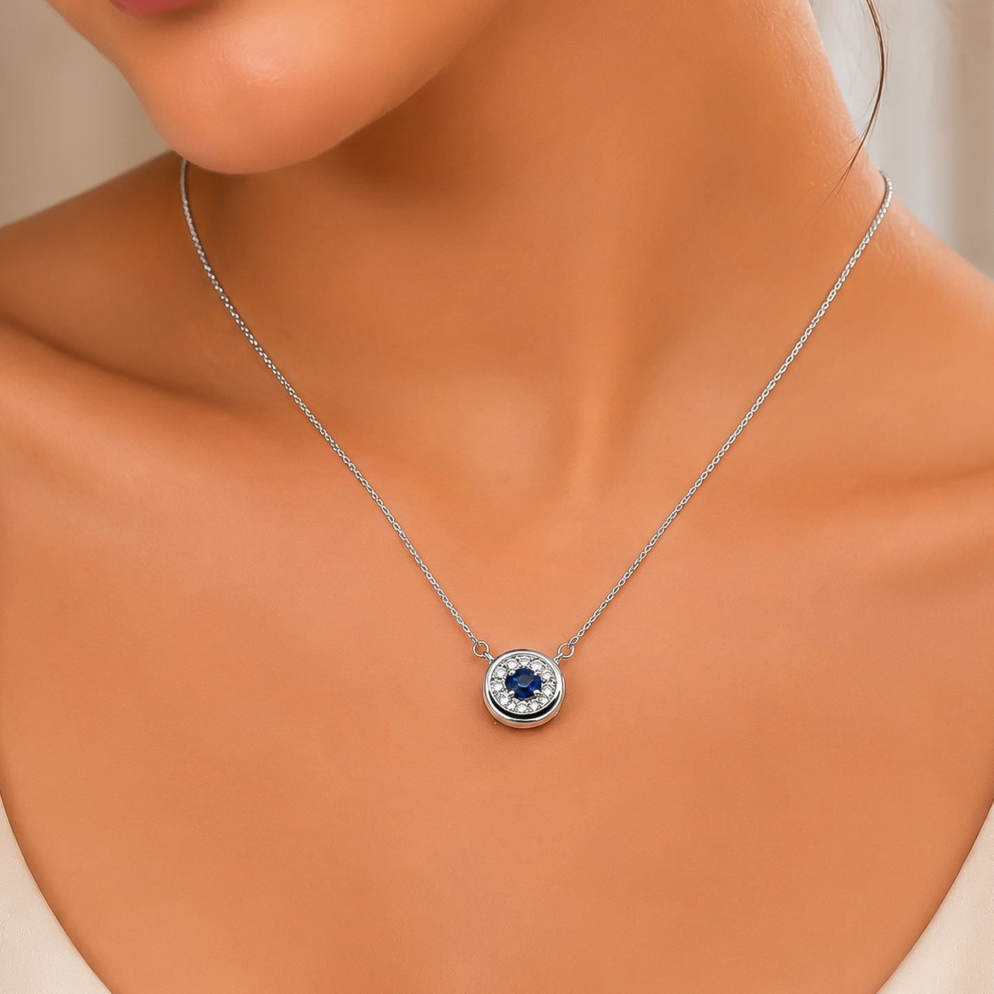 One-of-One 92.5 Silver Round Simulant Sapphire Pendant