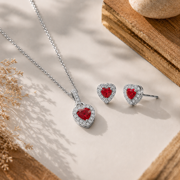 Ruby Romance - Heart Silver Pendant Set
