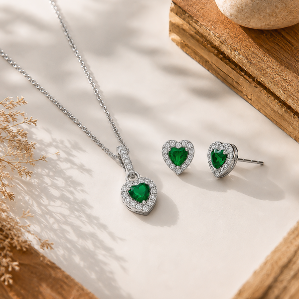 Emerald Heart - 92.5 Silver Pendant Set
