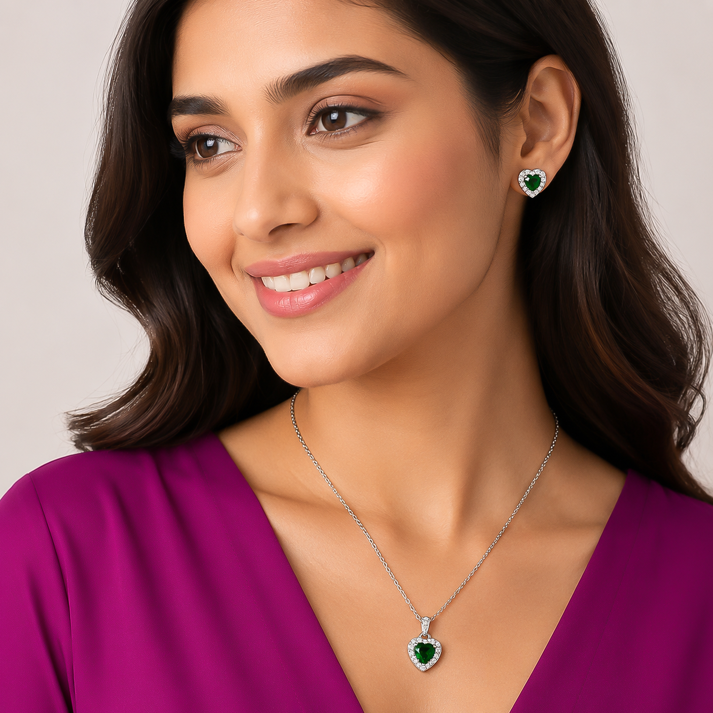 Emerald Heart - 92.5 Silver Pendant Set
