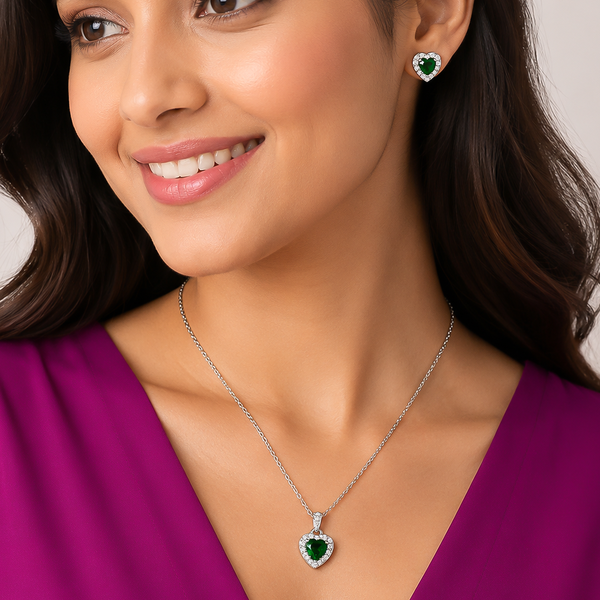 Emerald Heart - 92.5 Silver Pendant Set