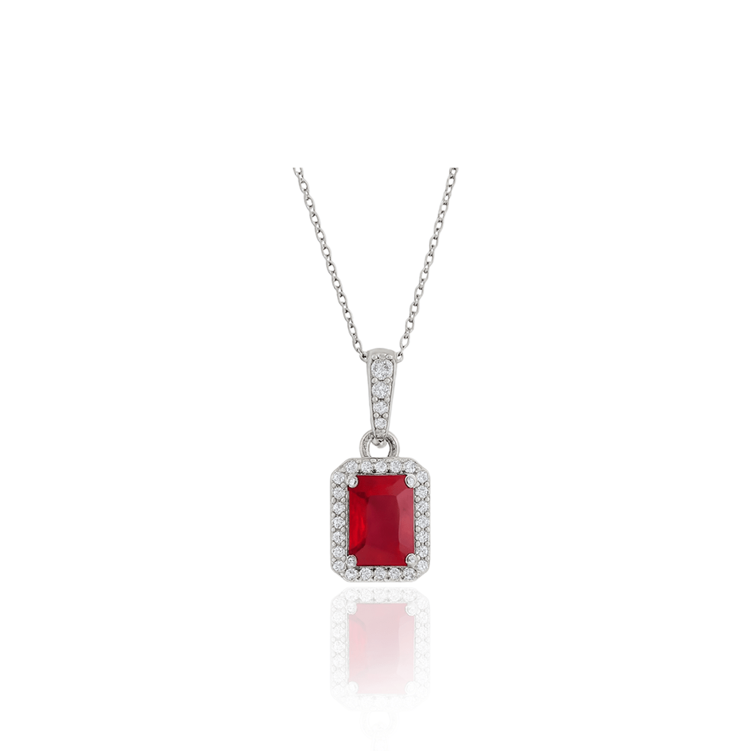Luxury Silver Jewellery – Ruby Emerald Cut Pendant 