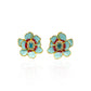 Aqua enamel floral stud earrings with gold border by Silphony