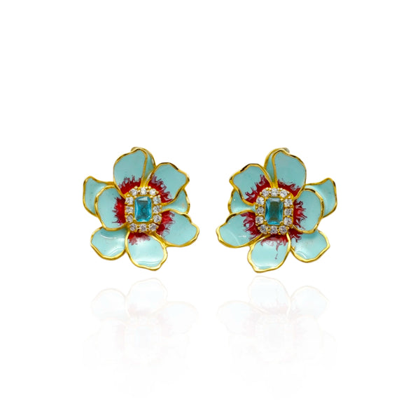 Aqua Bloom Earrings Silver