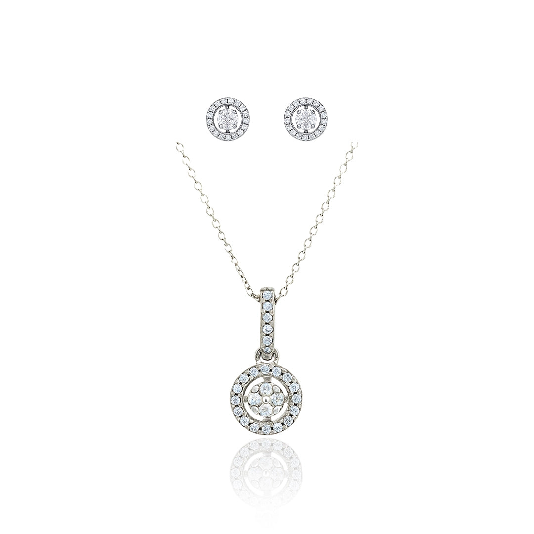 Round Sparkling Pendant Set Silver