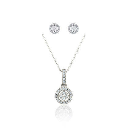 Round Sparkling Pendant Set Silver