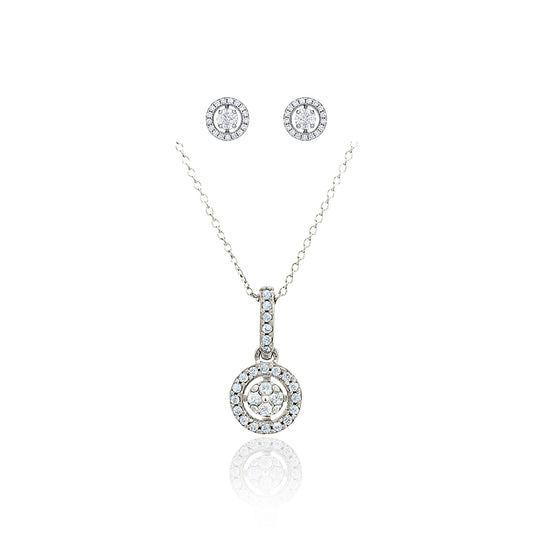 Round Sparkling Pendant Set Silver
