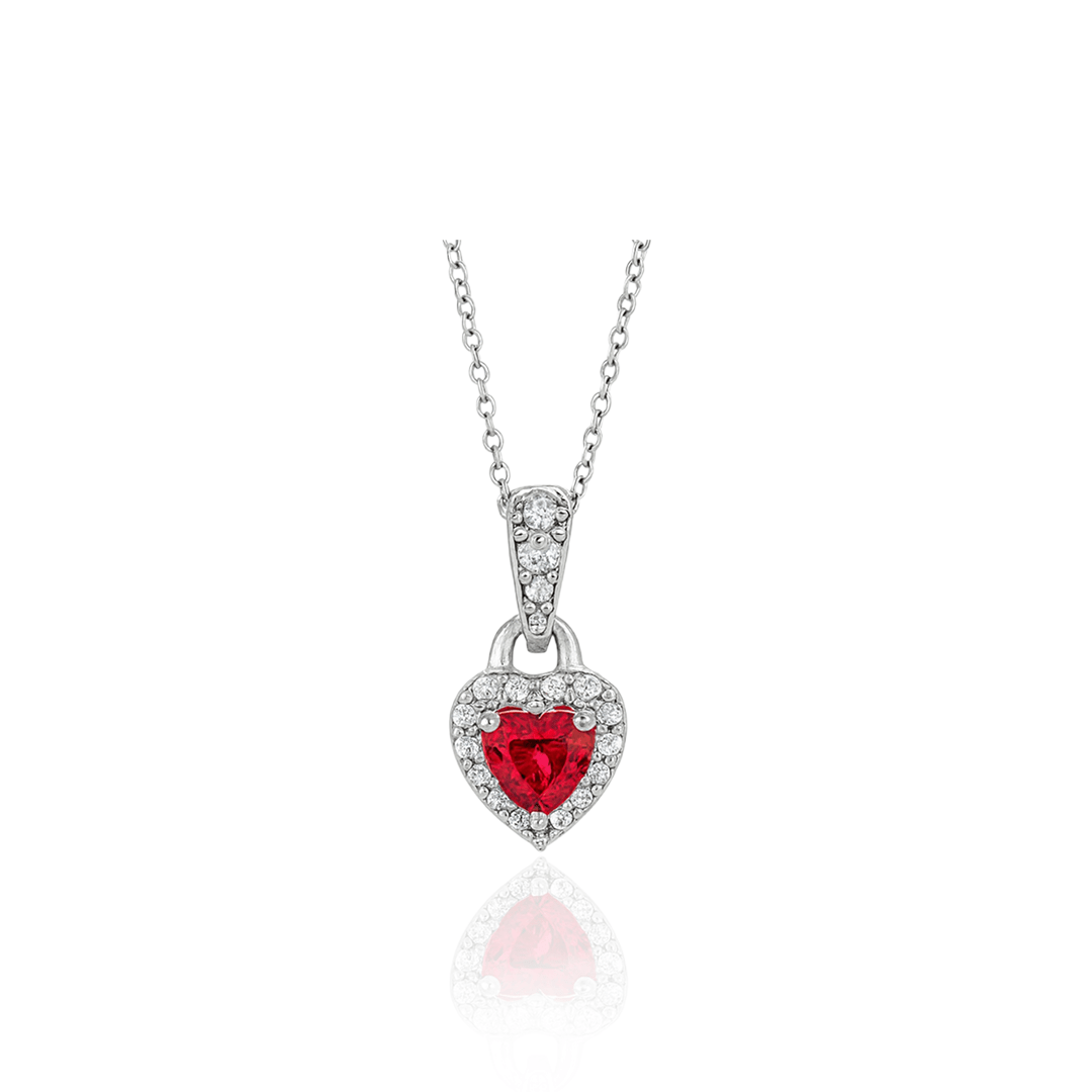 Ruby Romance - Heart Silver Pendant Set